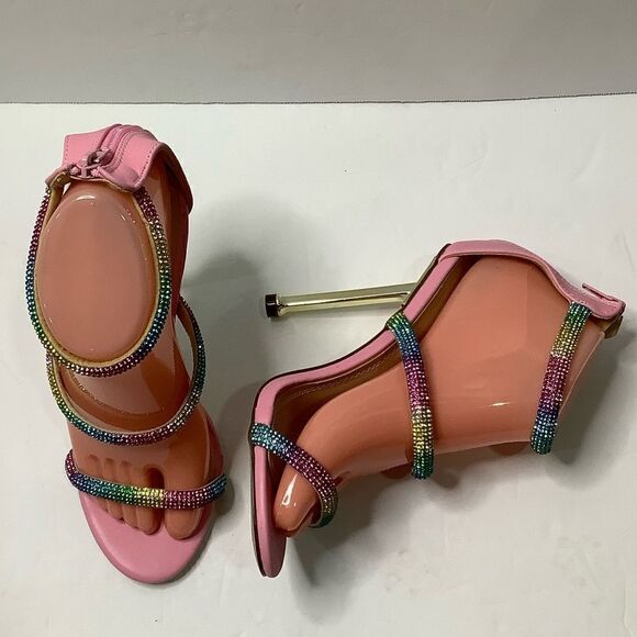 NWOB!CHASE AND CHLOE Elle Barbiecore Rainbow Rhinestone/Pink Strap Sandal Sz 7 - Picture 2 of 11